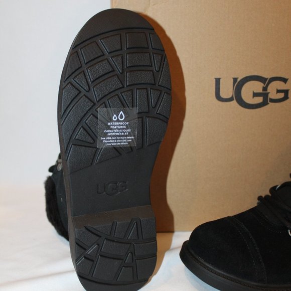 NIB UGG YOUTH 5 6 WOMENS 6.5-7 7.5-8 WATERPROOF BLACK SUEDE ANKLE BOOTS - Picture 8 of 8